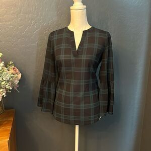 J‎ crew bell sleeve plaid v neck